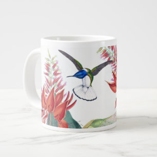 Blue Hummingbird Birds Red Flowers Jumbo Mug
