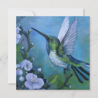 Blue Hummingbird card art soft flowers Color Pop