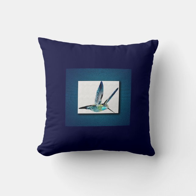 Blue Hummingbird Cushion (Front)