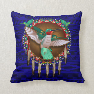 Blue Hummingbird Native American design pillow art