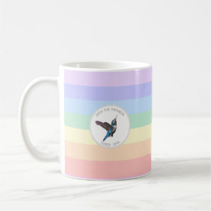 Blue Hummingbird on Pastel Rainbow Coffee Mug