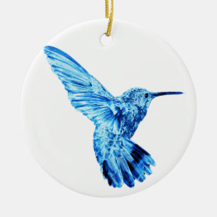 Blue hummingbird round ornament