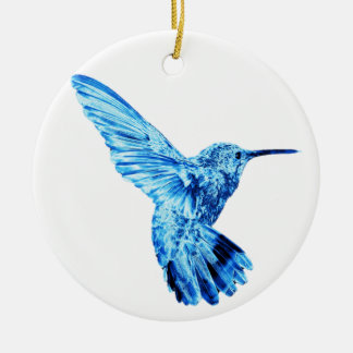 Blue hummingbird round ornament