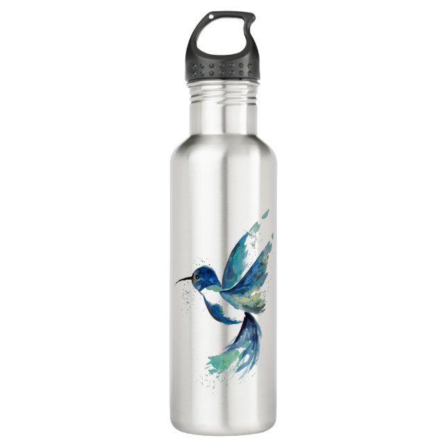 Blue Hummingbird Watercolor 710 Ml Water Bottle (Front)