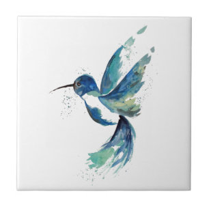 Blue Hummingbird Watercolor Ceramic Tile