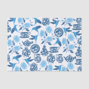 Blue Hummingbirds and Flowers Tissue Paper