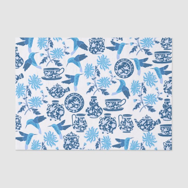 Blue Hummingbirds and Flowers Tissue Paper (Front)