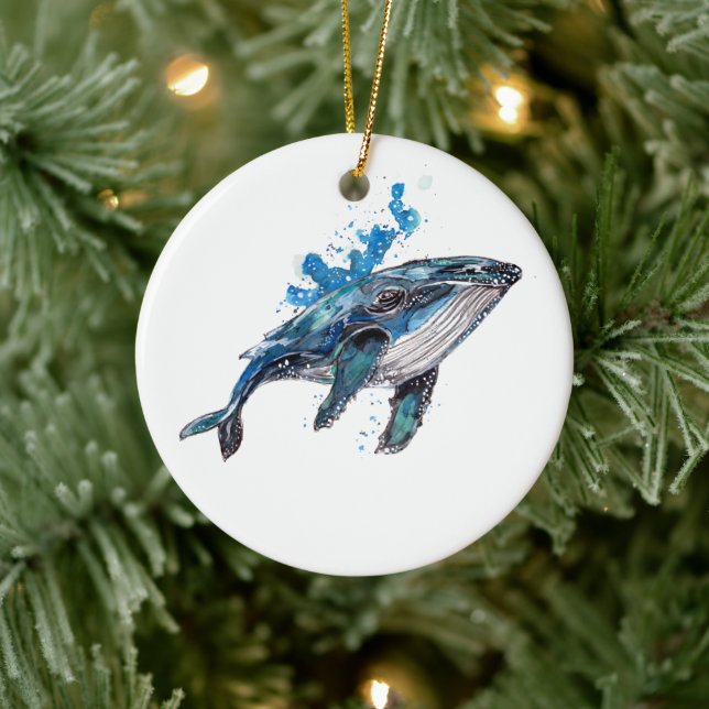 Blue Humpback Whale Ceramic Ornament (Tree)
