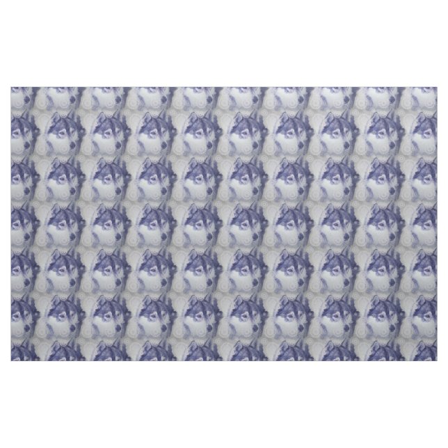 Blue Husky Dogs and Snow Fabric (Yard)