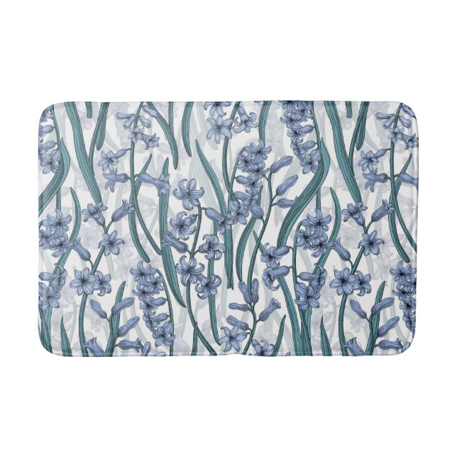 Blue Hyacinth flowers on white Bath Mat (Front)