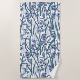 Blue Hyacinth flowers on white Beach Towel
