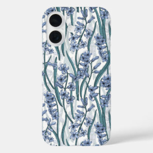 Blue Hyacinth flowers on white iPhone 16 Case