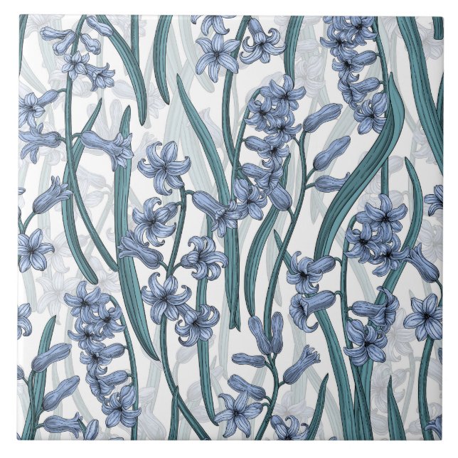 Blue Hyacinth flowers on white Ceramic Tile (Front)