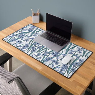 Blue Hyacinth flowers on white Desk Mat