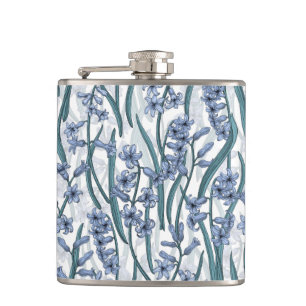 Blue Hyacinth flowers on white Hip Flask