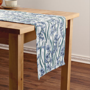 Blue Hyacinth flowers on white Short Table Runner