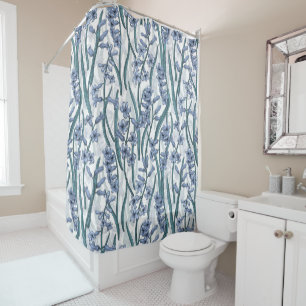 Blue Hyacinth flowers on white Shower Curtain