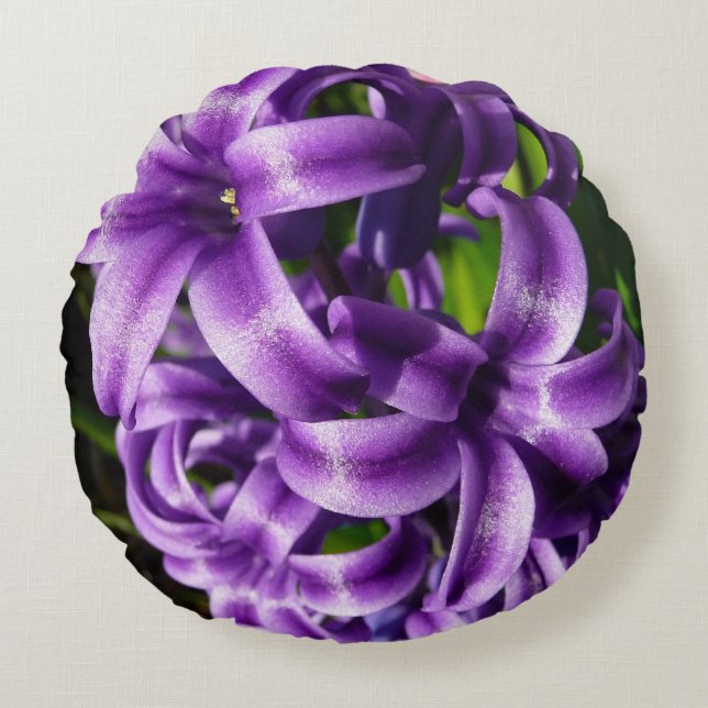 Blue Hyacinth II Spring Floral Round Cushion (Front)