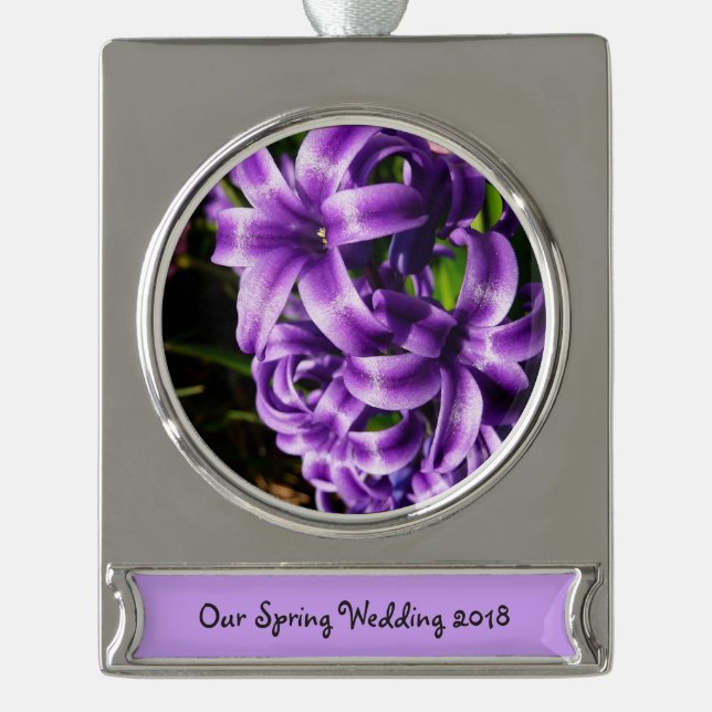 Blue Hyacinth II Spring Floral Silver Plated Banner Ornament (Front)