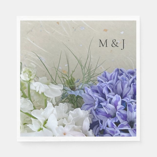 Blue hyacinth with white stock flowers napkin (Front)