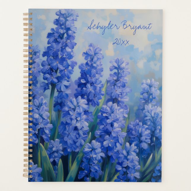 Blue Hyacinths Floral Spiral-bound Botanical Planner (Front)