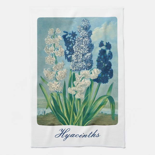 Blue Hyacinths Vintage Botanical Art  Tea Towel (Vertical)