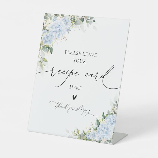 Blue Hydrange Floral Recipe Card Sign (Front)