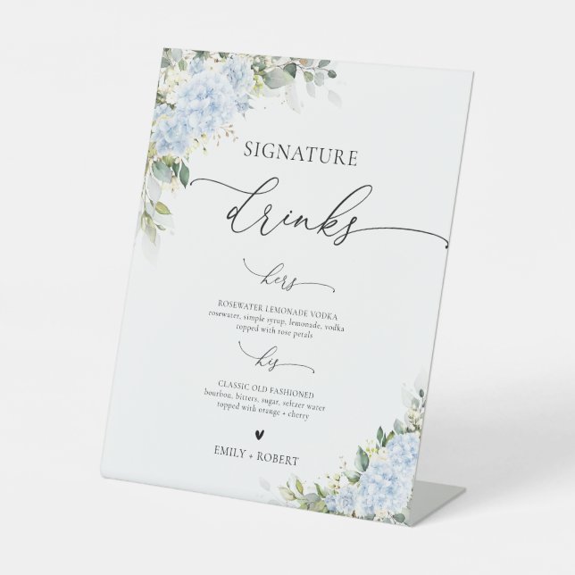 Blue Hydrange Floral Signature Drinks Sign (Front)