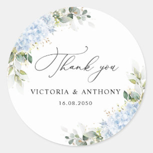 Blue Hydrange Floral Wedding Classic Round Sticker