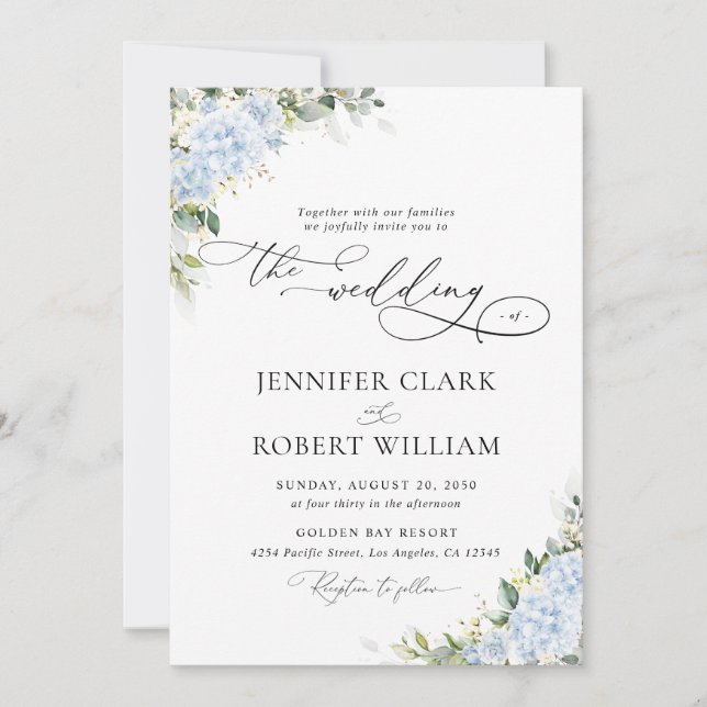 Blue Hydrange Floral Wedding Invitation (Front)