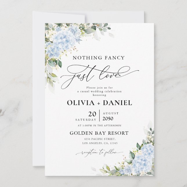 Blue Hydrange Floral Wedding Invitation (Front)