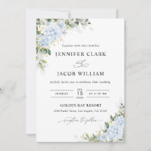 Blue Hydrange Floral Wedding Invitation
