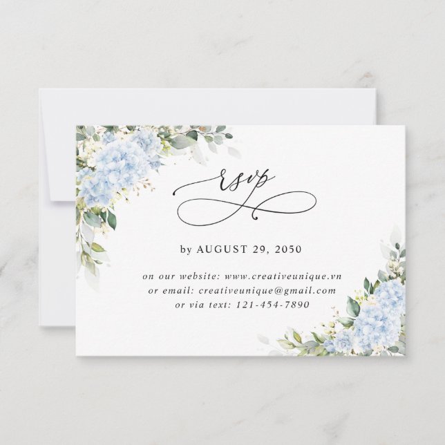 Blue Hydrange Floral Wedding Online RSVP Card (Front)
