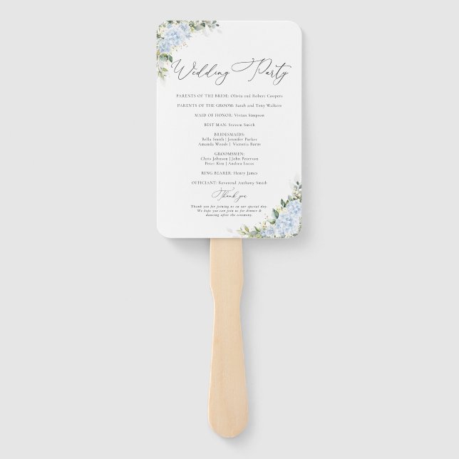 Blue Hydrange Floral Wedding Program Hand Fan (Back)