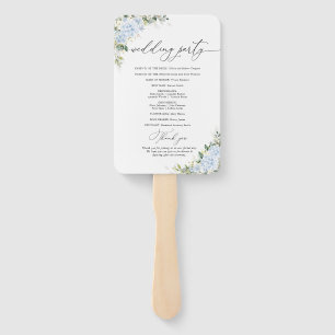 Blue Hydrange Floral Wedding Program Hand Fan