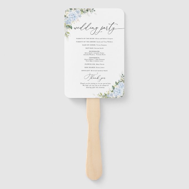 Blue Hydrange Floral Wedding Program Hand Fan (Back)