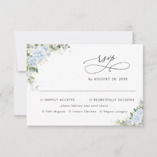 Blue Hydrange Floral Wedding With Meal Choice RSVP Card