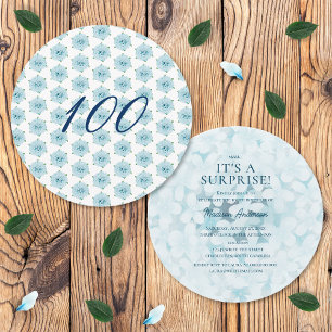 Blue Hydrangea 100th Surprise Birthday Party Invitation