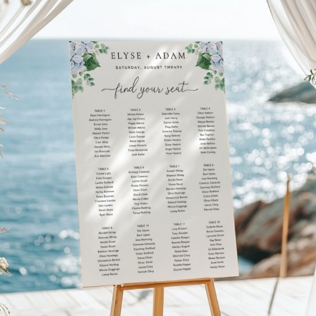 Blue Hydrangea 12 Table Seating Chart Poster (Creator Uploaded)