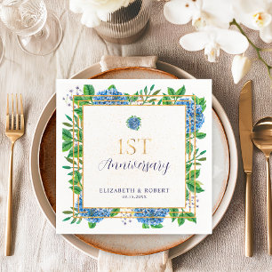 Blue Hydrangea 1st Wedding Anniversary Napkin