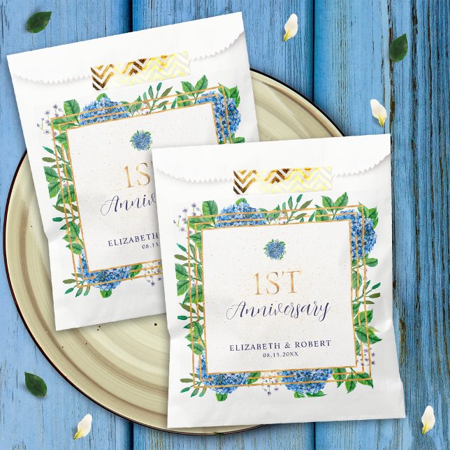 Blue Hydrangea 1st Year Paper Anniversary Party Favour Bag (Creator Uploaded)
