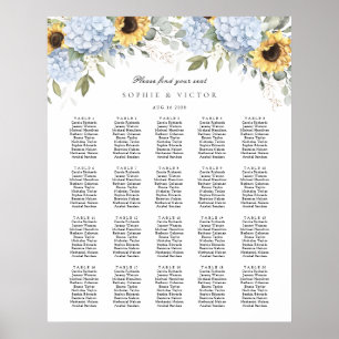 Blue Hydrangea 20 Table Wedding Seating Chart