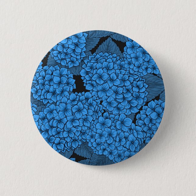 Blue hydrangea 6 cm round badge (Front)