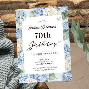 Blue Hydrangea 70th Birthday Adult Garden Invitation