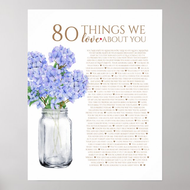 blue hydrangea 80 things we love you 70 birthday poster (Front)