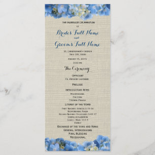Blue Hydrangea and Burlap Wedding Program