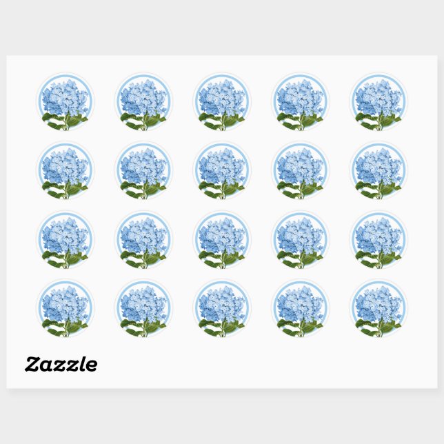 Blue Hydrangea and Circle Shower Favour Classic Round Sticker (Sheet)