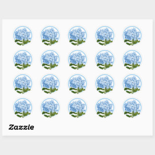 Blue Hydrangea and Circle Shower Favour Classic Round Sticker