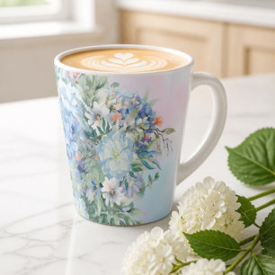 Blue Hydrangea and Floral Latte Mug