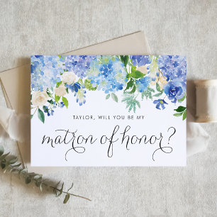 Blue Hydrangea and Ivory Rose Matron of Honour Invitation